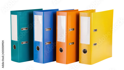 Tableau sur toile Four colorful ring binders with label holders, isolated on transparent backgroun