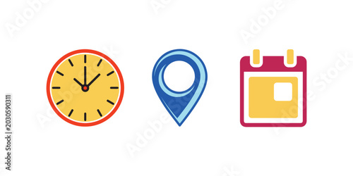 Time date address icon set vector illustration on white background