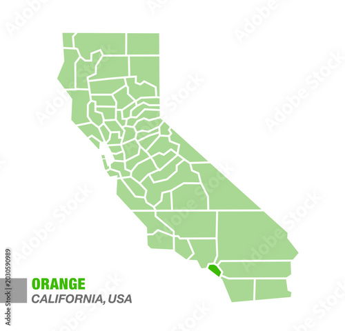 California State Map with Highlighted Orange County Green Color Vector Illustration