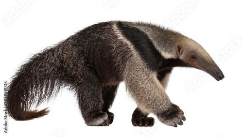 Photos Giant anteater with bushy tail walking, isolated on transparent background