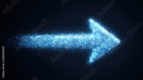Sparkling Blue Arrow on Dark Background Signifying Direction and Movement in Digital Design for Abstract and Modern Themes