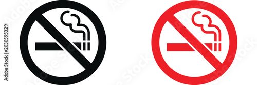 Cuadro en lienzo Smoking Prohibition icon set, No Smoking and Stop symbol in black and red silhouette vector style for health safety and warning signage design