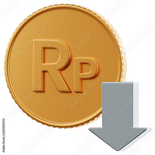 Принти на полотні gold coin rupiah with downward arrow currency collapse crash devaluation