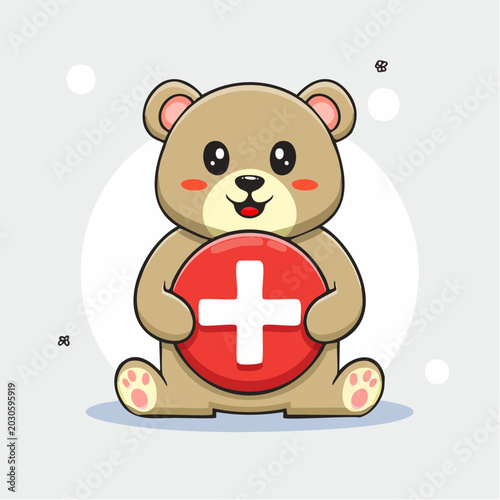 Cute Teddy Bear Holding a Red Cross Symbol