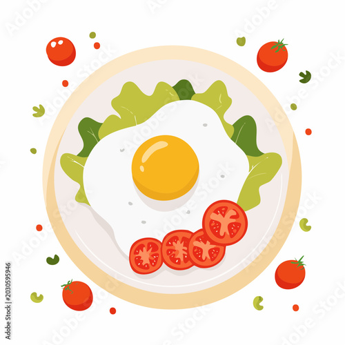 Fried Egg with Tomatoes and Lettuce