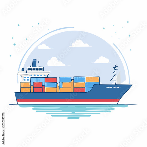 Cargo ship carrying containers on the sea