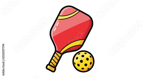 Bild auf Leinwand Pickleball Paddle and Ball Illustration