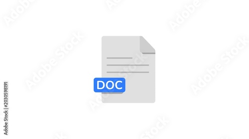 DOC Word Document Page Icon Animation Isolated on Green Screen and White Background 4K