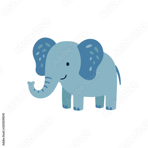 Photography Cute baby blue elephant vector illustration, funny safari animal cartoon charact