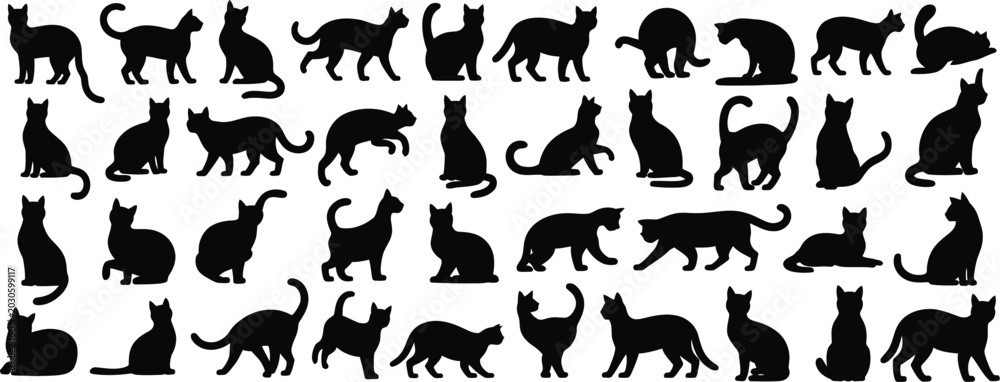 Fototapeta premium Black silhouettes of diverse animals walking in a horizontal pattern diverse species