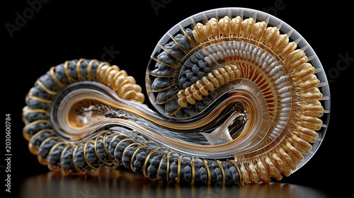 3D anatomical render of human cochlea showing sensory cell degeneration in Waardenburg syndrome Type II, transparent spiral cochlear structure revealing inner hair cell rows and stria vascularis