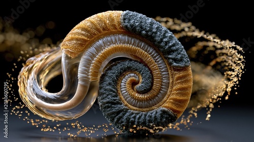  3D anatomical render of human cochlea showing sensory cell degeneration in Waardenburg syndrome Type II, transparent spiral cochlear structure revealing inner hair cell rows and stria vascularis