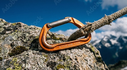 Titanium Mountain Climbing Carabiner Rope Mockup