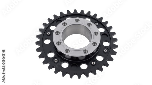 Industrial metal sprocket wheel isolated on white background