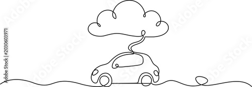 Tableau sur toile Continuous line drawing Eco friendly car, electric vehicle, sustainable transpor