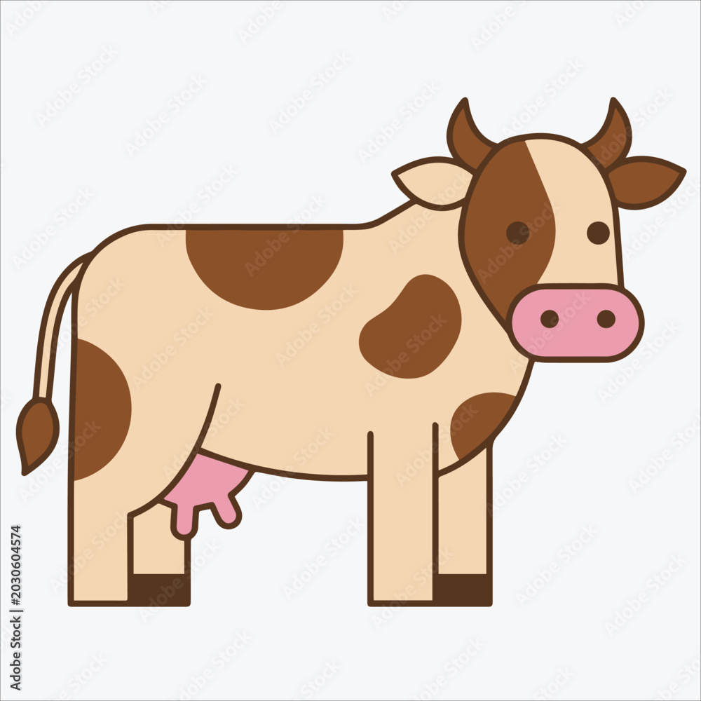 Obraz premium Spotted Dairy Cow Character, Domestic Livestock Cattle and Milk Production Concept, Scalable EPS Vector Illustration for Rural Farm Branding