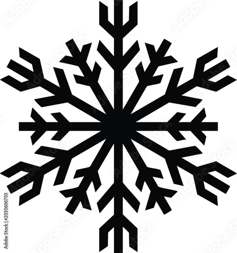 Black symmetrical snowflake with sharp geometric edges symmetry