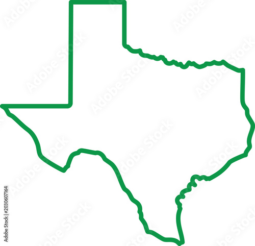 Green outline of the state of texas on a white background border