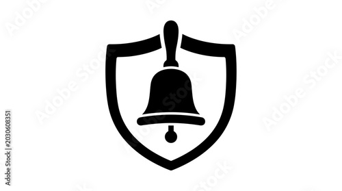 Quadro em tela Bell icon enclosed within a protective shield symbolizes urgent alerts and security notifications for digital systems