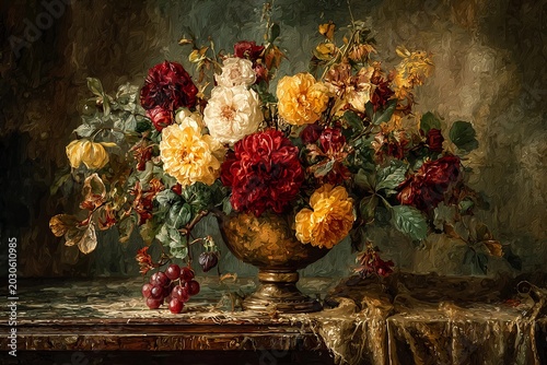 Vibrant Floral Arrangement in a Golden Vase Capturing the Essence of Nature's Beauty Generative AI