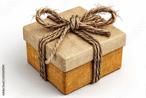 Elegant Kraft Paper Gift Wrapped With Natural Twine on a Pristine White Backdrop Generative AI