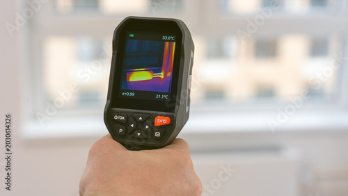 Tableau sur toile Hand grips a thermal camera