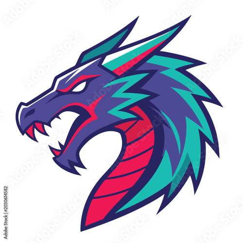 Aggressive Dragon Head Emblem for Gaming and Esports.
