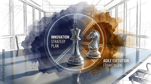 Innovation Strategy Plan and Agile Execution Business Concept hand drawn, sketch, watercolor photorealistic