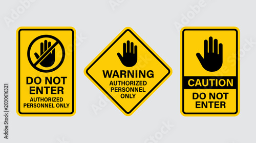 Photography Warning and caution signs for safety.