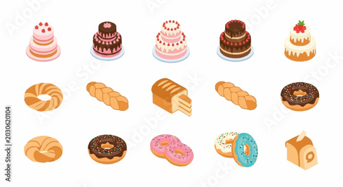 Quadro su tela Assorted sweet baked dessert icons.