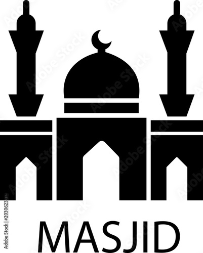 Konstfotografi Black flat and line style masjid mosque vector icon of Islamic worship building