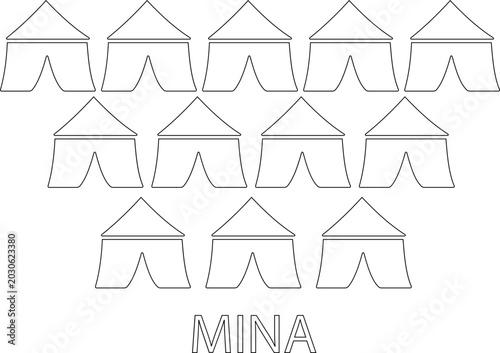 Bild auf Leinwand Black flat and line style Mina vector icon of Hajj pilgrimage tent camp and Isla