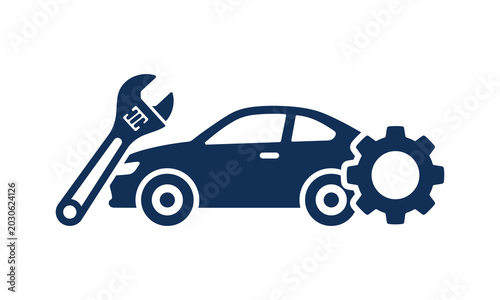 Silhouette of a car with a wrench and gear representing automotive repair and maintenance