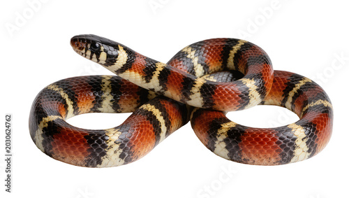 Bild auf Leinwand Coral snake with red black and yellow bands coiled, isolated on transparent back