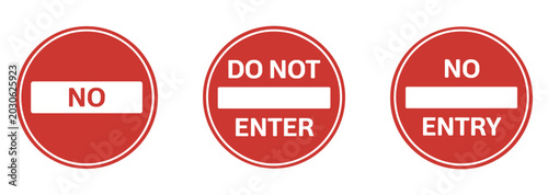 Bild auf Leinwand Road Sign Collection: A set of red circular road signs indicating prohibition, NO, DO NOT ENTER, and NO ENTRY