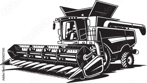 Foto Black silhouette of modern agricultural combine harvester for farming tasks