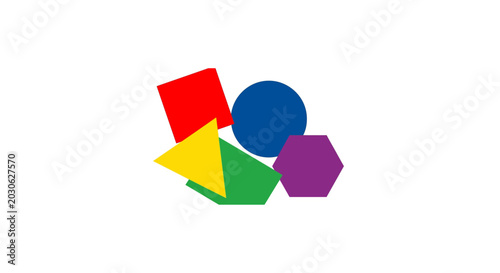 Fotografía Colorful geometric shapes including square, circle, triangle, hexagon, and pentagon on white background