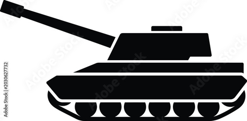 Canvastavla Black silhouette of a main battle tank side view isolated on white