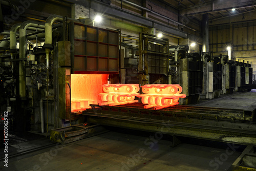 Cast iron in annealing oven in a foundry