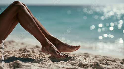 feet in the sand on the beach