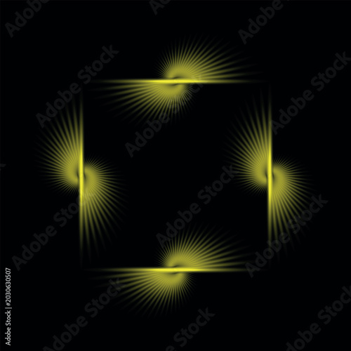 Glowing green square frame with radiant lines