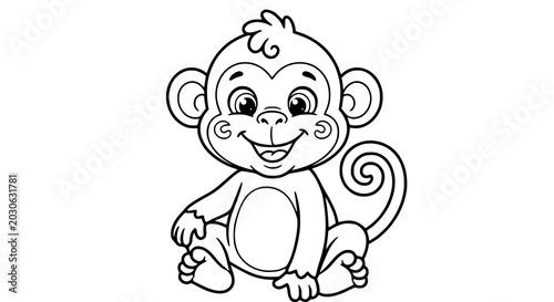 Photography Funny Monkey Coloring Book Vector Illustration with Cute Cartoon Animal