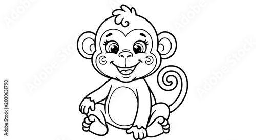 Photography Cute Monkey Cartoon Coloring Page Vector for Kids Coloring Book