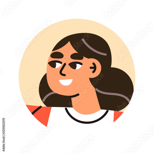Happy smiling young woman looking aside, face avatar, head portrait in circle...