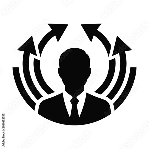 Businessman with circular arrows suit circle