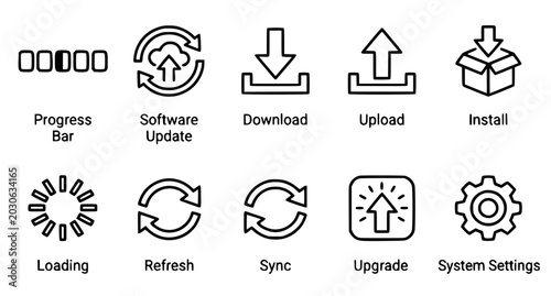 Billede på lærred Update and install outline icons vector set editable stroke progress symbols