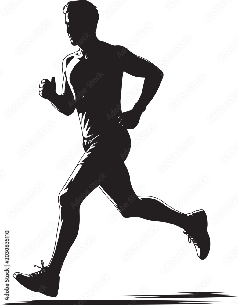 Obraz premium Black silhouette of a muscular man running.