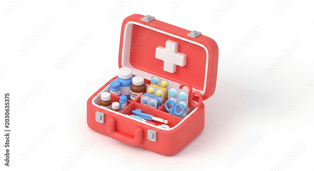 Obraz premium 3D First Aid Medical Kit Icon in Smooth Soft Style, Emergency Healthcare and Medical Support Equpment for App UI Design