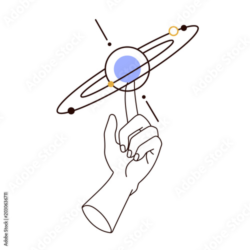 Planet spinning on finger. Mystical esoteric symbol, astrology concept. Magic...