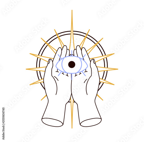 Esoteric all-seeing eye in hands. Occult magic mystical sacred symbol of clai...